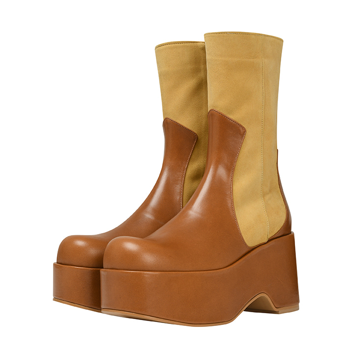 C ROUND TOE SHORT BOOTS_BROWN