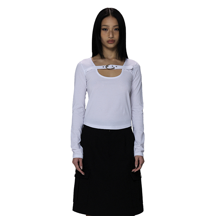 C BELTED SQUARE-NECK T-SHIRT_WHITE